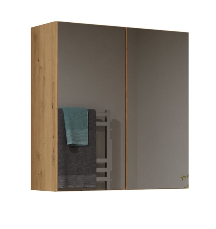 Topeshop væghængt badeværelsesskab med spejl Pola 2DL i Artisan eg 22 x 60 x 60 cm, 1 stk.