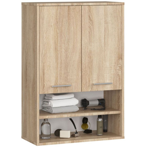 Væghængt Badeværelsesskab Døbefinér 64x30x94 cm 2 Døre 4 Hylder