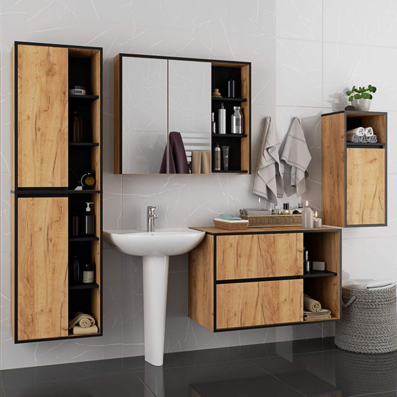 Badeværelsesskab VAMI W50 50x170x30 cm Eg Craft/Sort