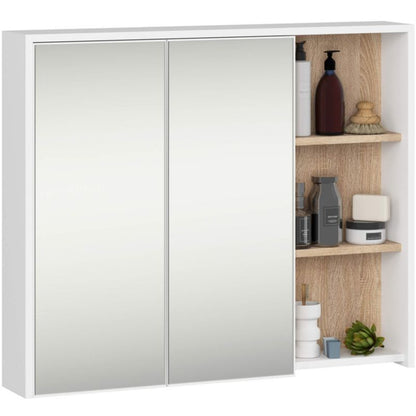 Badeværelsesskab med spejl VAMI 90x75x15 cm Hvid/Sonoma Eg | VAMI W90