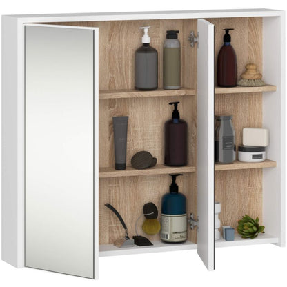 Badeværelsesskab med spejl VAMI 90x75x15 cm Hvid/Sonoma Eg | VAMI W90