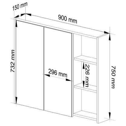 Badeværelsesskab med spejl VAMI 90x75x15 cm Hvid/Sonoma Eg | VAMI W90