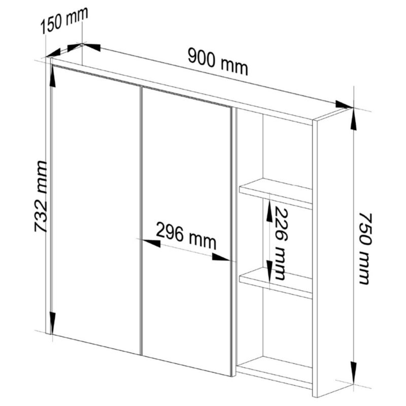 Badeværelsesskab med spejl VAMI 90x75x15 cm Hvid/Sonoma Eg | VAMI W90