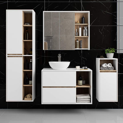 Badeværelsesskab med spejl VAMI 90x75x15 cm Hvid/Sonoma Eg | VAMI W90