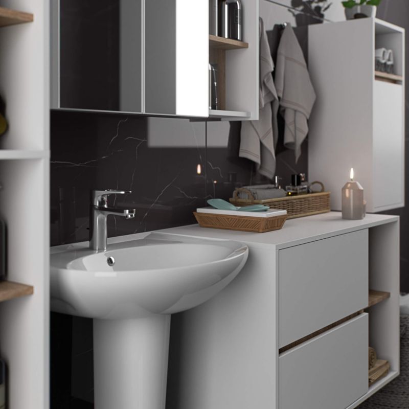 Badeværelsesskab med spejl VAMI 90x75x15 cm Hvid/Sonoma Eg | VAMI W90