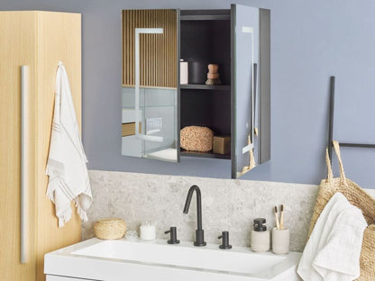 Badeværelsesskab med LED-spejl 60x60x12 cm Sort | MAZARREDO