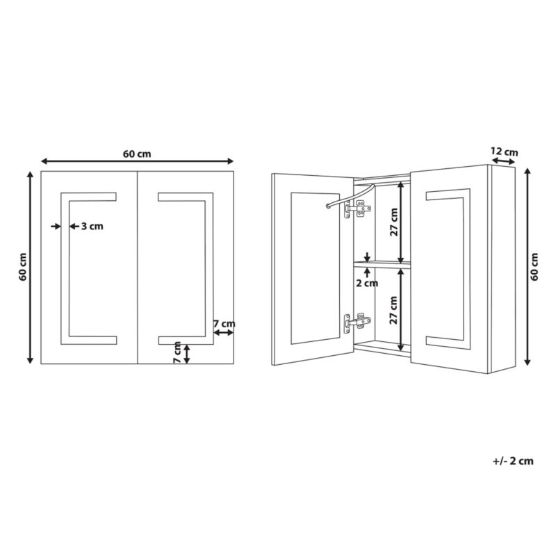 Badeværelsesskab med LED-spejl 60x60x12 cm Sort | MAZARREDO