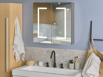 Badeværelsesskab med LED-spejl 60x60x12 cm Sort | MAZARREDO