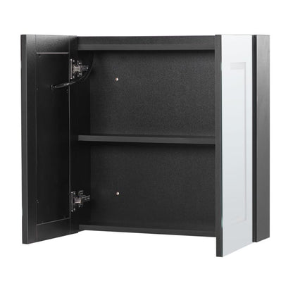 Badeværelsesskab med LED-spejl 60x60x12 cm Sort | MAZARREDO