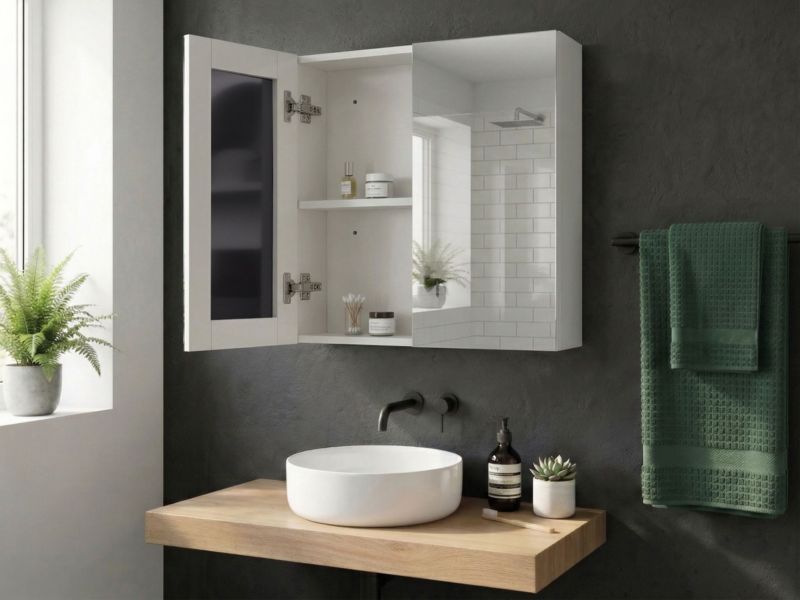 Badeværelsesskab med spejl Navarra 80x70x14 cm Hvid | 4251682264518