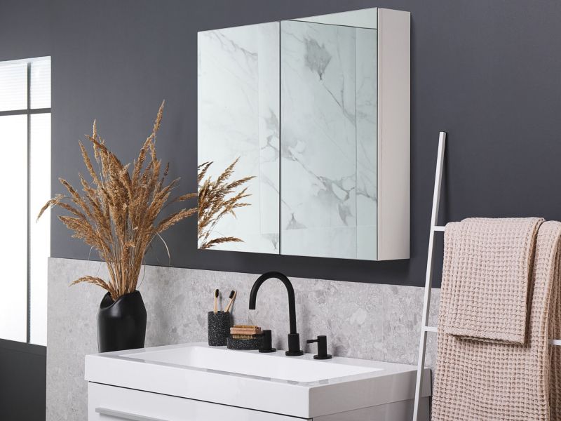 Badeværelsesskab med spejl Navarra 80x70x14 cm Hvid | 4251682264518