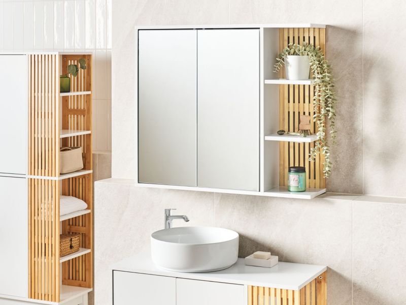 Hængende Badeværelsesskab med Spejl Nubes 80x70 cm Hvid
