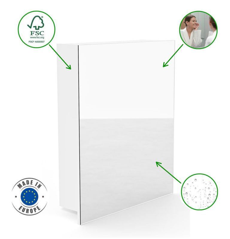 Badeværelsesskab med Spejl 50 x 60 x 14 cm Hvid LED-Belysning | 5905811293809