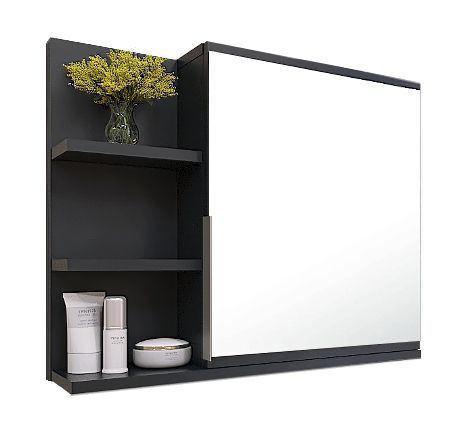 Spejlskab 60x50x14 cm Sort Højrehængt