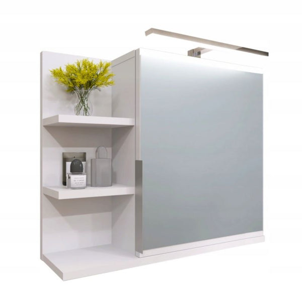 Badeskab med Spejl og LED 60 x 50 x 14 cm Hvid Venstrehængt