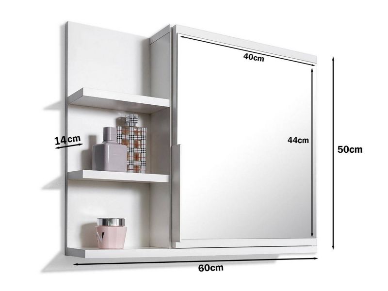 Badeskab med Spejl og LED 60 x 50 x 14 cm Hvid Venstrehængt