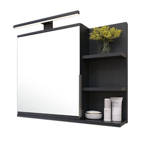 Badeskab med Spejl og LED 60x50x14 cm Sort Højrehængt