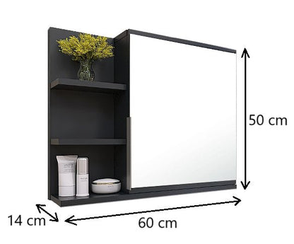 Badeskab med Spejl og LED 60x50x14 cm Sort Højrehængt