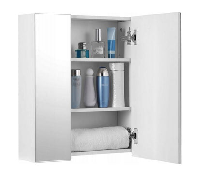Badeværelsesskab med Spejl og LED 60 x 55 x 15 cm Hvid 3 Døre
