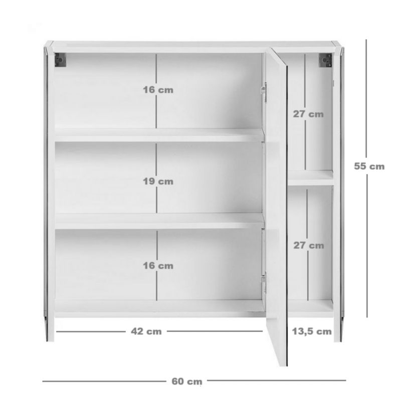 Badeværelsesskab med Spejl og LED 60 x 55 x 15 cm Hvid 3 Døre