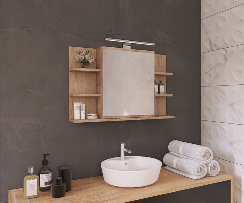 Badeværelsesskab med Spejl og LED 80 x 50 x 14 cm Egetræ Sonoma