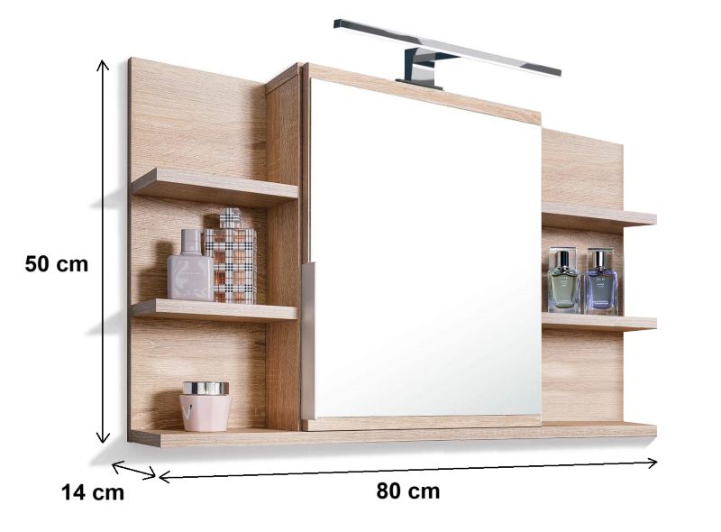 Badeværelsesskab med Spejl og LED 80 x 50 x 14 cm Egetræ Sonoma