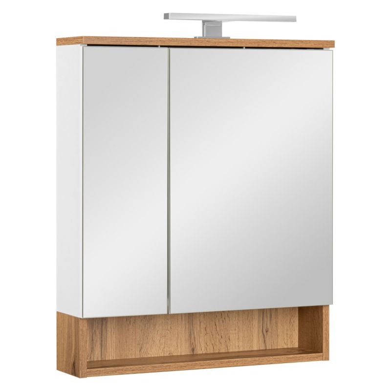 Spejlskab med LED 60 cm Hvid Mat/Wotan Eg