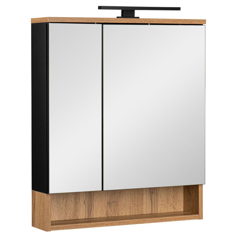 Spejlskab MyFurni 60 cm sort mat, eg wotan med LED-belysning