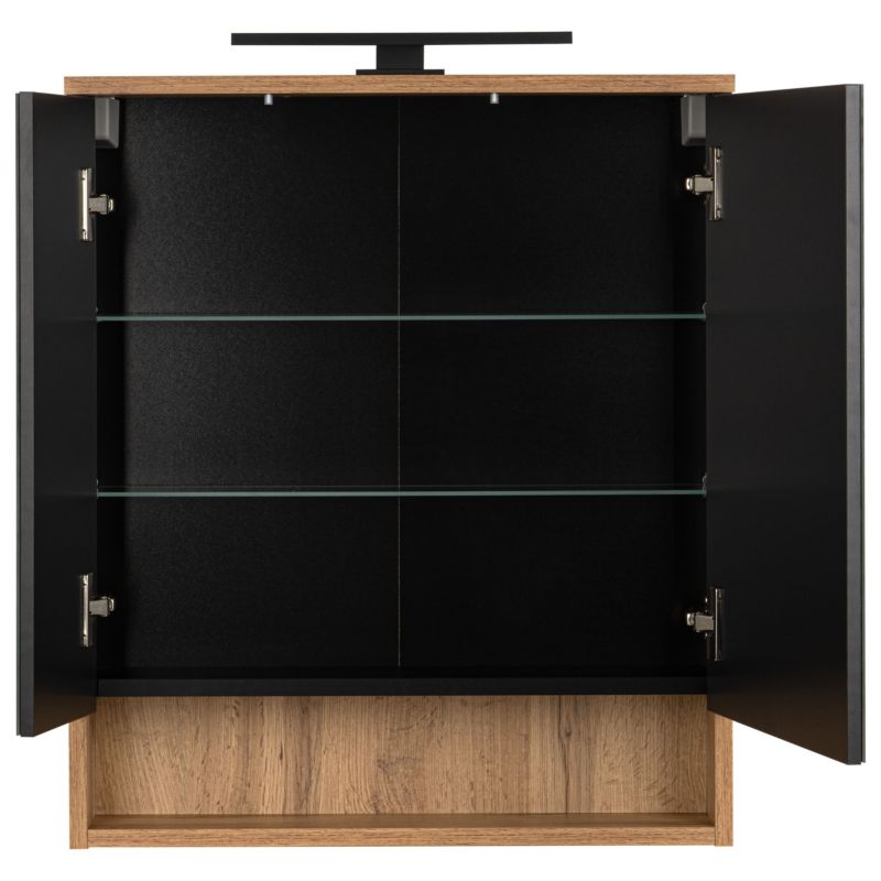 Spejlskab MyFurni 60 cm sort mat, eg wotan med LED-belysning