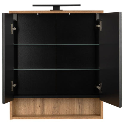 Spejlskab MyFurni 60 cm sort mat, eg wotan med LED-belysning