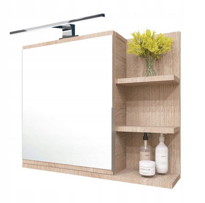 Badeværelsesskab med Spejl og LED 60 x 50 x 14 cm Egetræ Sonoma Højrehængt