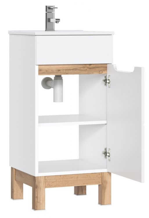 Underskab Hvid Højglans 40 cm med Egetræsdekoration