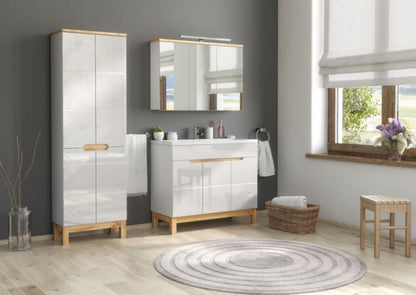 Underskab 100 cm Hvid Højglans med Egetræsdekoration