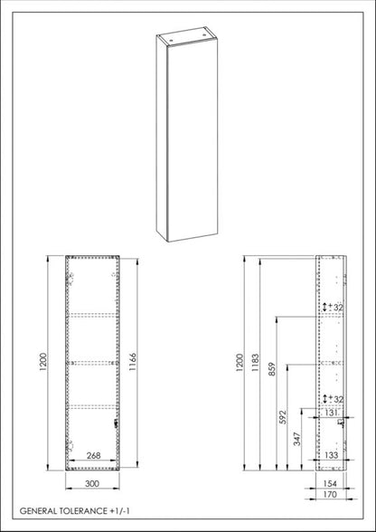 Indbygningsskab til Roca Style stel 30 cm mat-sort