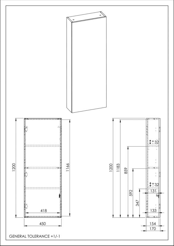 Indbygget skab til Roca Style stel 45 cm lys eg