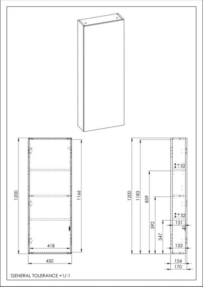 Indbygget skab til Roca Style stel 45 cm lys eg