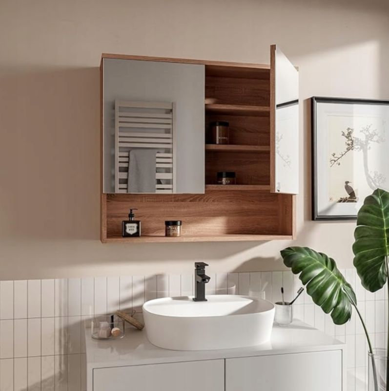 Spejlskab 80 x 65 cm Egetræ Sonoma 4 Hylder | 5904006837583