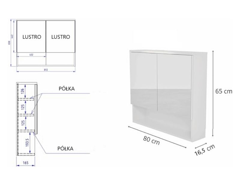 Spejlskab 80 x 65 cm Egetræ Sonoma 4 Hylder | 5904006837583