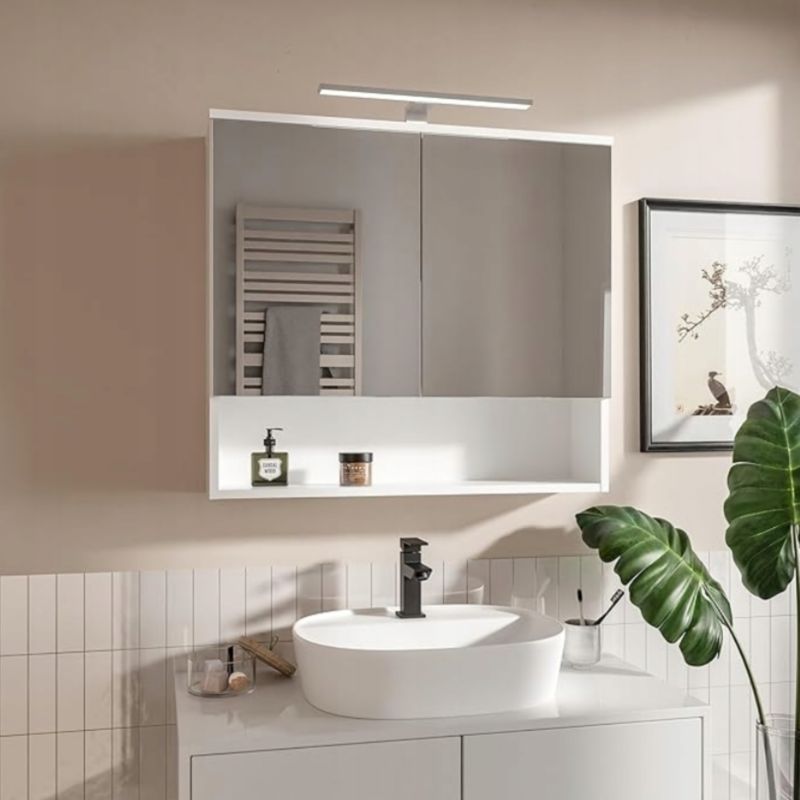 Spejlskab med LED-belysning 80 x 65 cm Hvid Mat
