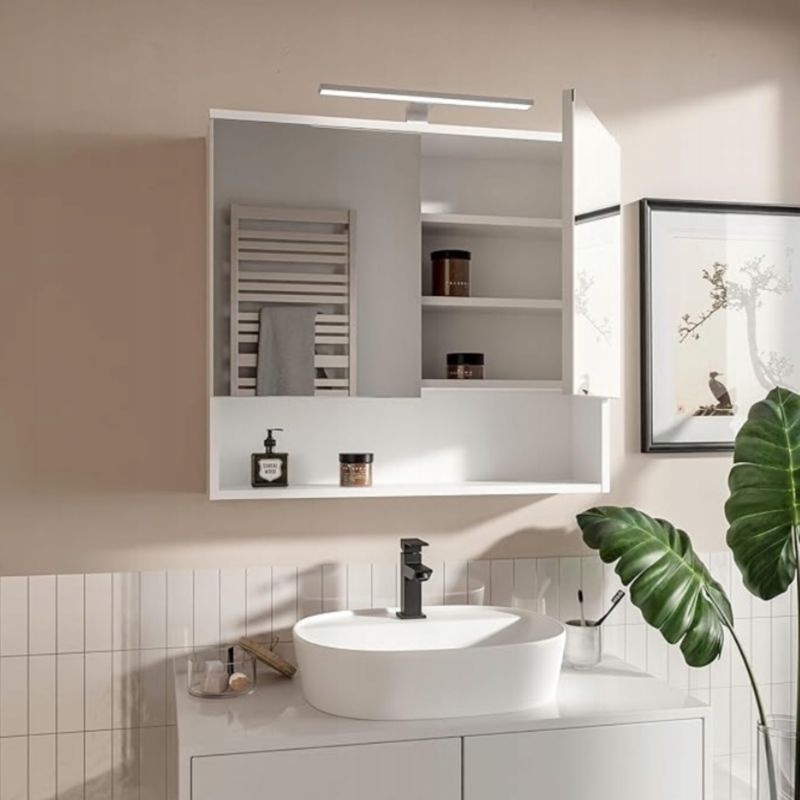 Spejlskab med LED-belysning 80 x 65 cm Hvid Mat