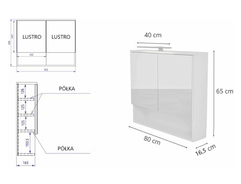Spejlskab med LED-belysning 80 x 65 cm Hvid Mat