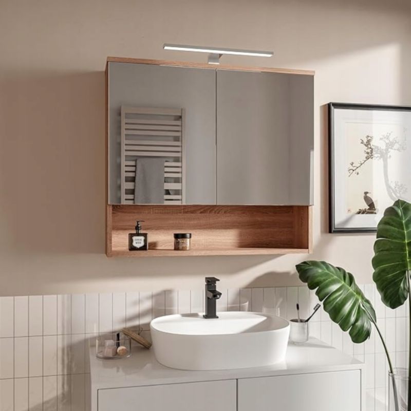 Spejlskab med LED-belysning 80x65 cm Sonoma eg | 5904006837576