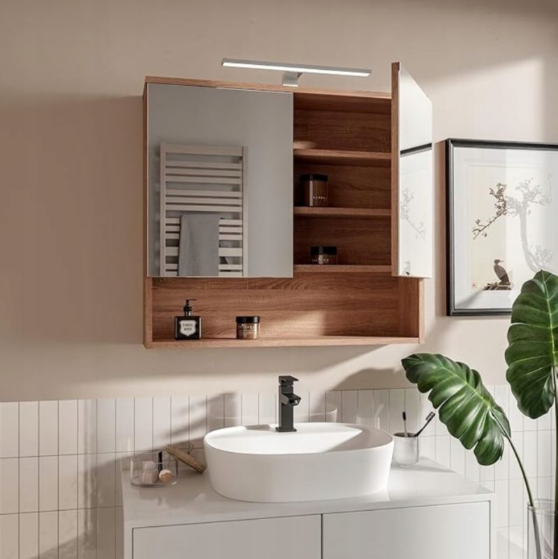 Spejlskab med LED-belysning 80x65 cm Sonoma eg | 5904006837576