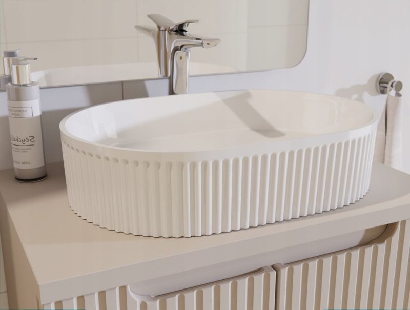 Badeværelsesskab Nova White 80 cm Hvid med Bordplade og Vask