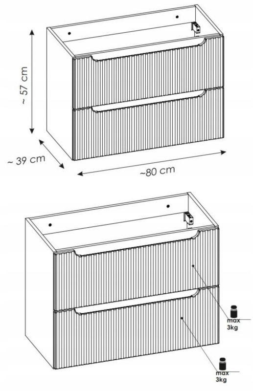 Hængende Underskab 80 cm med Riflet Front Kasmir