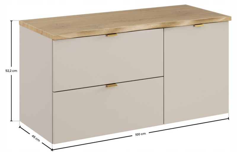 Skab under håndvask 100 cm Cashmere med Egetræsplade Cremona Dalia 3 Dele
