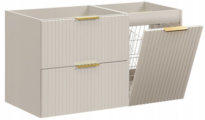 Underskab 100 cm Rillet Kasmir med Vasketøjskurv Soft Close
