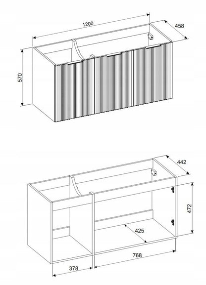 Hængeskab til Håndvask 120 cm Kasmir Mat 3 Døre Soft Close