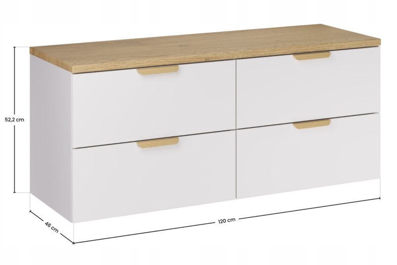 Underskab 120 cm med Bordplade Hvid Mat Eg Cremona 2 Skuffer