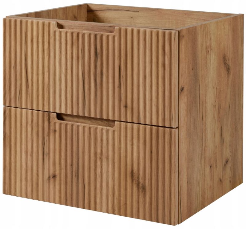 Hængende Undervaskeskab 60 cm Egetræ Craft Guld Riflet MDF 2 Skuffer